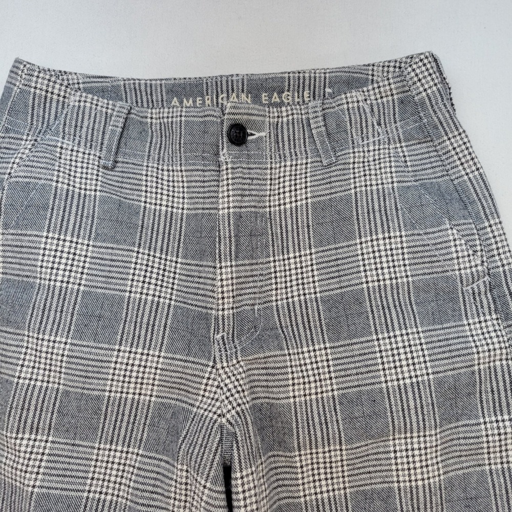 American Eagle Wide Leg Pants Womens 4 Gray Plaid Super High Rise Baggy Trousers - Picture 2 of 12